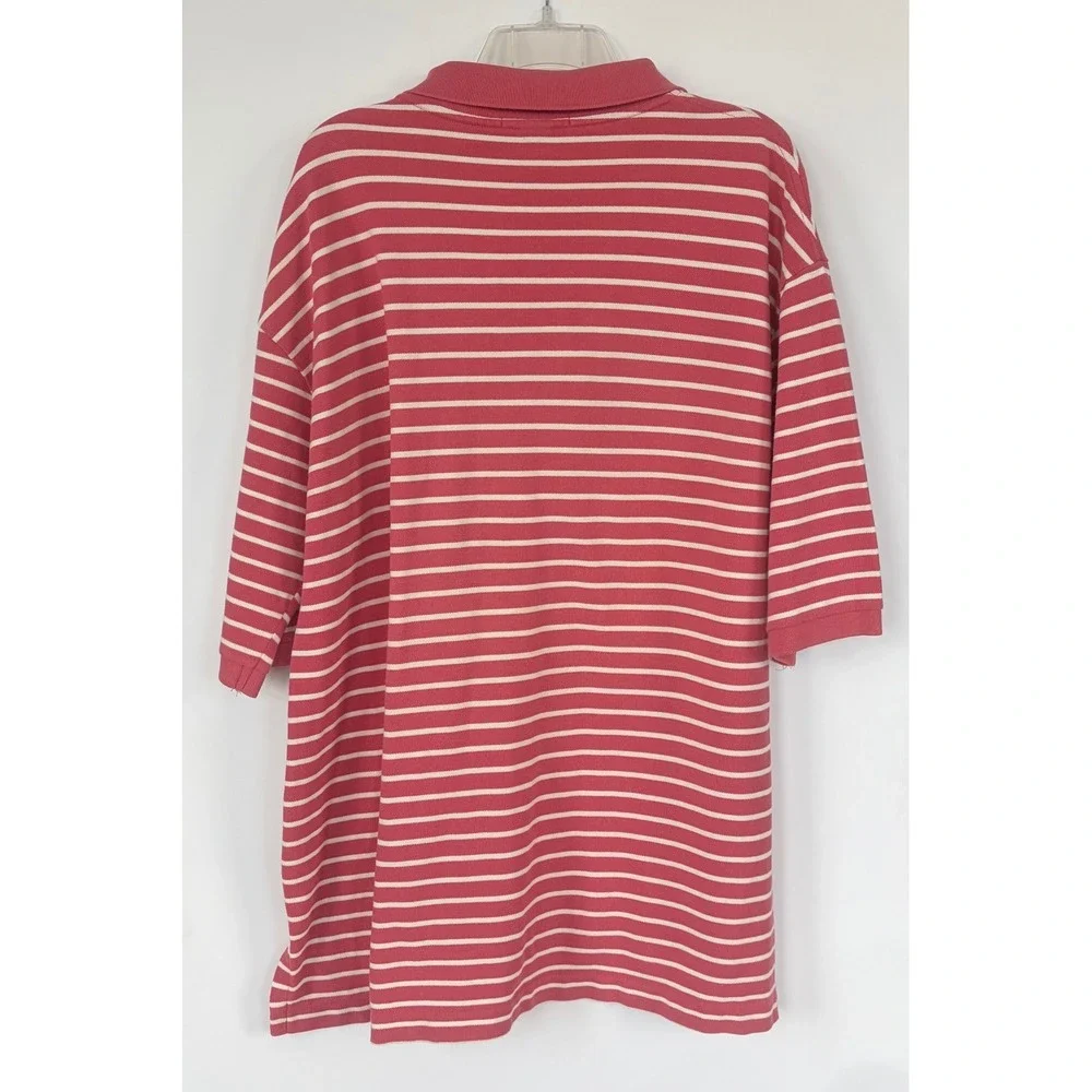 Polo Ralph Lauren Men 3XLT Tall Salmon White Striped Pique Polo Shirt Big & Tall